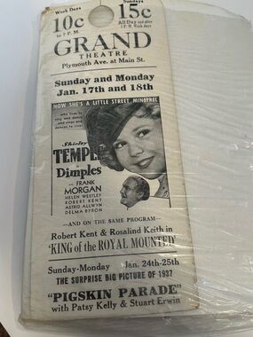 Vintage 1937 Grand Theatre Handbill – Shirley Temple “Dimples” Movie Program